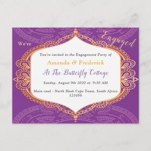 Postal De Invitación Violet con Mandalas doradas