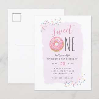 Postal De Invitación Violeta | Dulce de anillos rosados Dulce primer cu