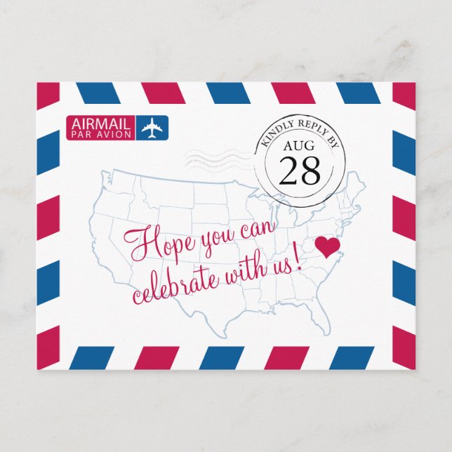 Postal De Invitación Virginia Airmail WEDDING RSVP (Anverso)