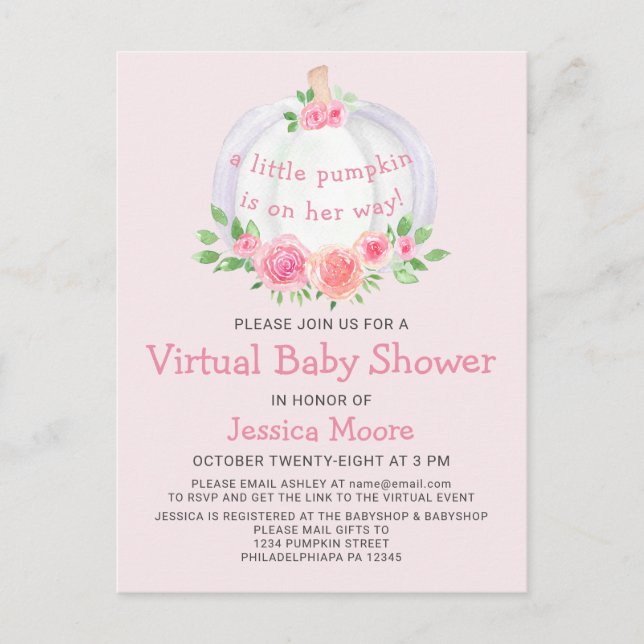 Postal de invitación virtual Baby Shower de calaba (Anverso)