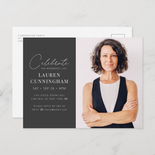 Postal De Invitación Virtual Celebra Su Vida Moderna Foto Simple (Anverso / Reverso)