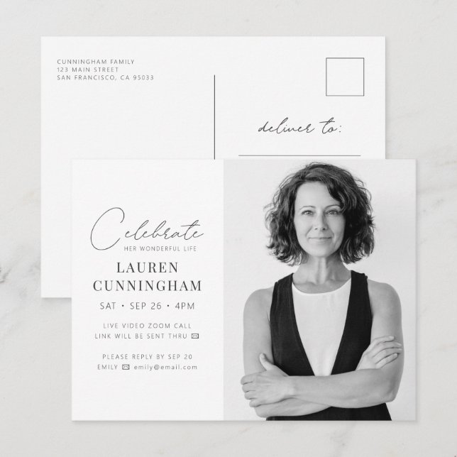 Postal De Invitación Virtual Celebra Su Vida Moderna Foto Simple (Anverso / Reverso)