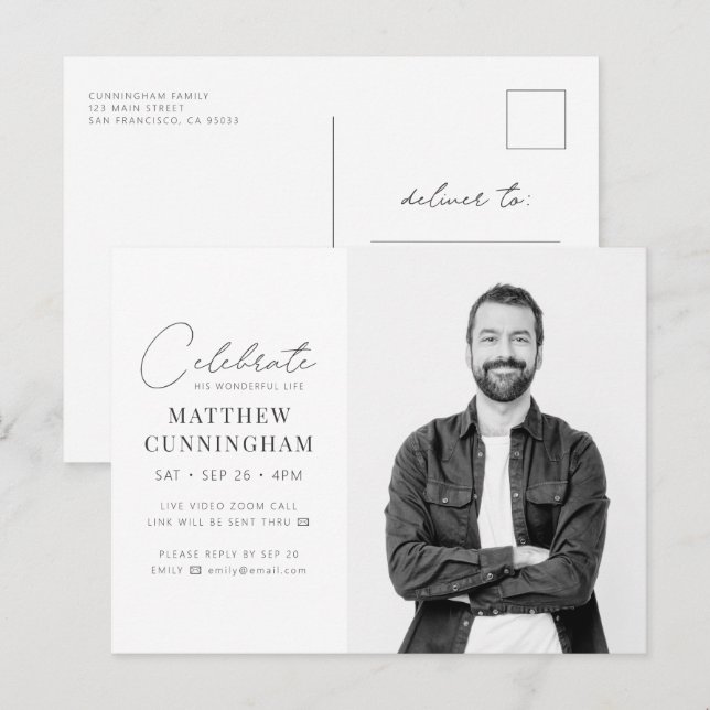 Postal De Invitación Virtual celebra su vida moderna y simple foto (Anverso / Reverso)