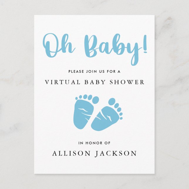 Postal De Invitación Virtual Oh Baby Blue Baby Feower Baby Boy Shower (Anverso)