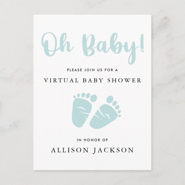 Postal De Invitación Virtual Oh Baby Mint Green Baby Fez Baby Shower (Anverso)