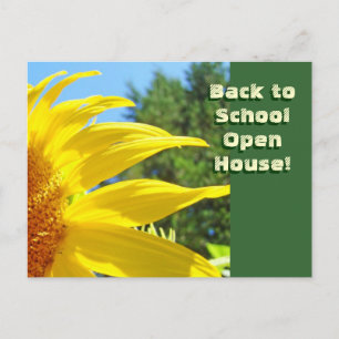 Postal De Invitación ¡Vuelta al cole Casa Abierta! fiesta Girasoles de 