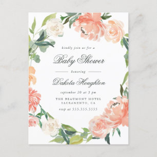 Postal De Invitación Watercolor Eucalyptus y Peonies Baby Shower