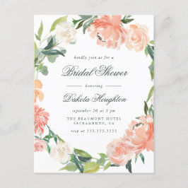 Postal De Invitación Watercolor Eucalyptus y Peonies Ducha de Novias