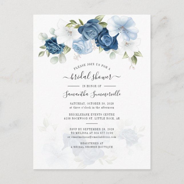Postal De Invitación Watercolor Floral Elegante Ducha Bridal (Anverso)