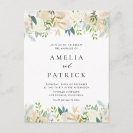 Postal De Invitación Watercolor Ivory Peonies Faux Relieve metalizado d