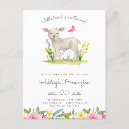 Postal De Invitación Watercolor Little Lamb Spring Meadow Baby Shower