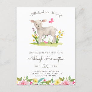 Postal De Invitación Watercolor Little Lamb Spring Meadow Baby Shower