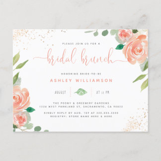 Postal De Invitación Watercolor Peonies Eucalyptus Bridal Shower Brunch