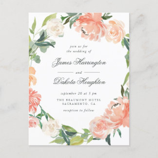 Postal De Invitación Watercolor Peonies y Eucalyptus Wreath Boda