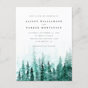 Postal De Invitación Watercolor Pine Tree Forest Wedding