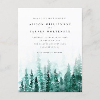 Postal De Invitación Watercolor Pine Tree Forest Wedding