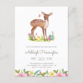 Postal De Invitación Watercolor Spring Meadow Flores Deer Baby Shower