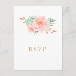 Postal De Invitación Watercolor Suculento Rubor Floral Elegant Wedding