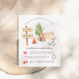 Postal De Invitación Watercolor Summer Camping Fiesta de Cumpleaños de 