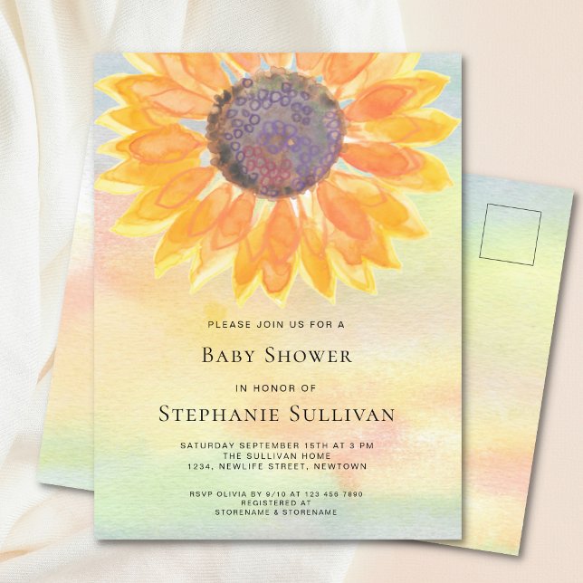 Postal De Invitación Watercolor Sunflower Baby Shower (Subido por el creador)