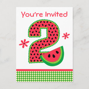 Postal De Invitación Watermelon 2 cumpleaños Gingham