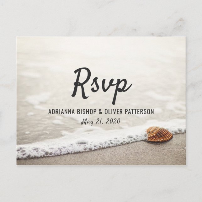 Postal De Invitación Waves de playa RSVP (Anverso)