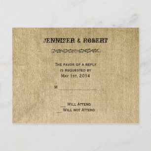 Postal De Invitación Western Burlap Wedding RSVP