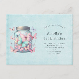 Postal De Invitación Whimsical Butterflies in a Jar Birthday