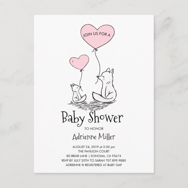 Postal De Invitación Whimsical Foxes and Balloons Boy Baby Shower (Anverso)