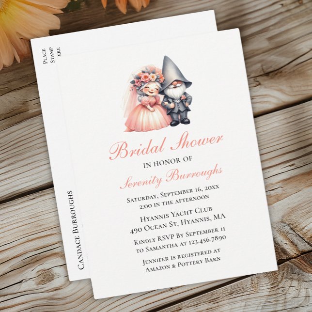 Postal De Invitación Whimsical Gnome Bridal Shower Rustic Woodland (Subido por el creador)