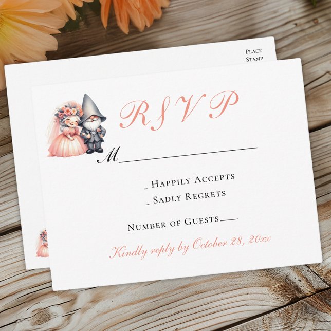 Postal De Invitación Whimsical Gnome Wedding RSVP | Naranja Woodland (Subido por el creador)