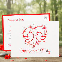 Postal De Invitación Whimsical Lovebirds Boho Red Heart Bridal Shower