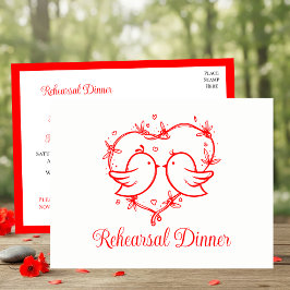 Postal De Invitación Whimsical Lovebirds Boho Red Love Heart Rehearsal