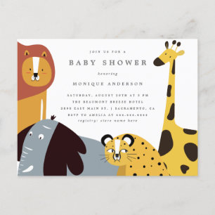 Postal De Invitación Whimsical Safari Jungle Zoo Animals Baby Shower