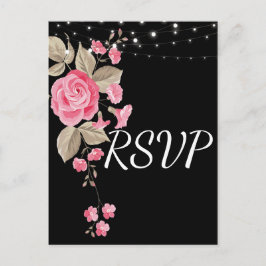Postal De Invitación Whimsical String Lights Black RSVP