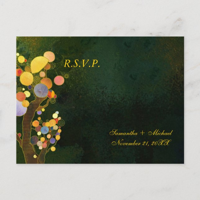 Postal De Invitación Whimsical Tree Wedding RSVP (Anverso)