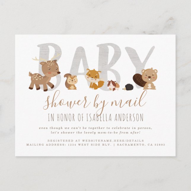 Postal De Invitación Whimsical Woodland Animals Baby Shower Por Correo (Anverso)
