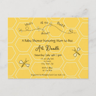 Postal De Invitación Whimsical Yellow Honey "Mommy to Bee" Baby shower