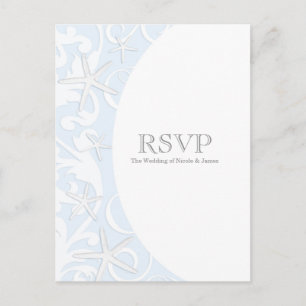 Postal De Invitación White Starfish Blue Beach Elegant Wedding RSVP
