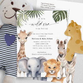 Postal De Invitación Wild One Baby Shower Safari Baby Animales