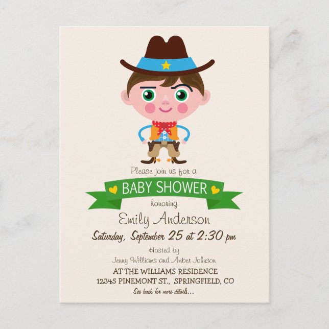 Postal De Invitación Wild West Cowboy Theme Baby Shower (Anverso)