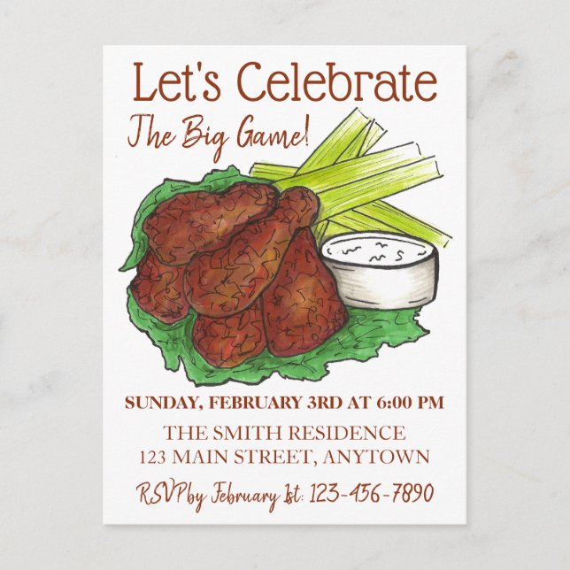 Postal De Invitación Wings celebra al Fiesta del portón trasero de fútb (Anverso)