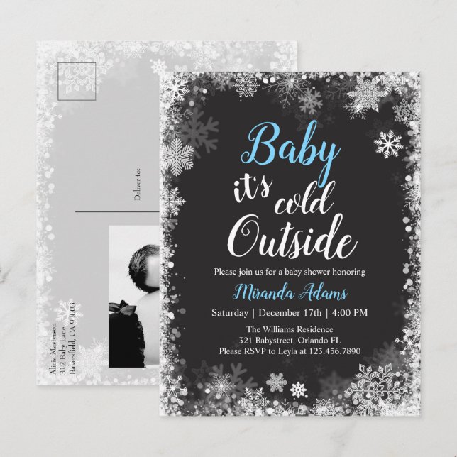 Postal De Invitación Winowflake Photo Boy Baby Shower (Anverso / Reverso)