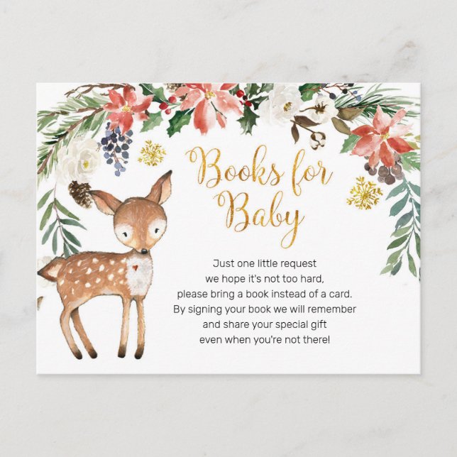 Postal De Invitación Winter Woodland Baby Shower Books for Baby Card (Anverso)