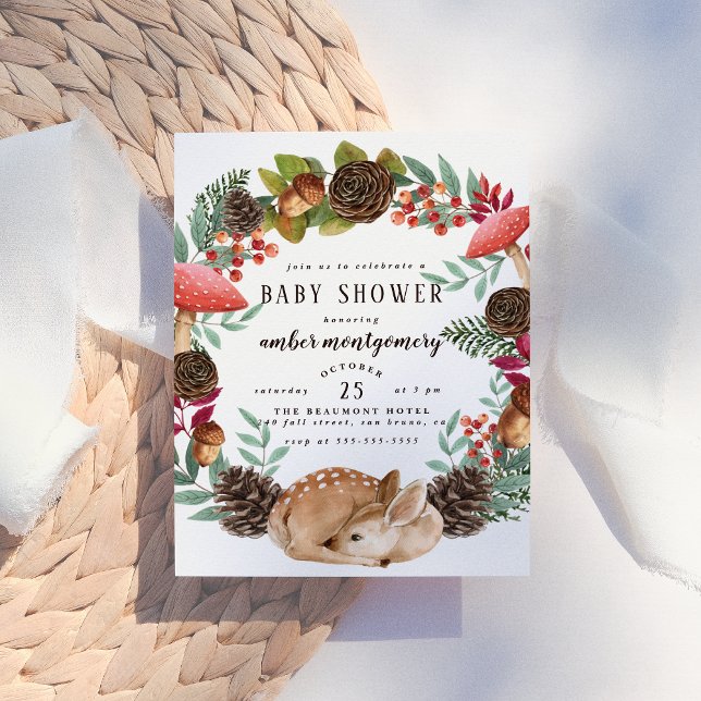 Postal De Invitación Winter Wreath & Baby Deer Woodland Baby Shower (Subido por el creador)