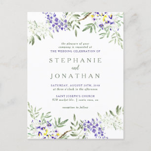Postal De Invitación Wisteria elegante Floral Wreath Boda