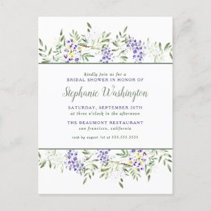 Postal De Invitación Wisteria Púrpura Acuarela Floral Bridal Shower
