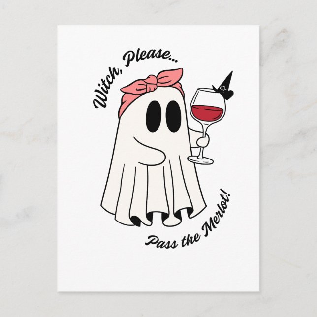 Postal De Invitación Witch Please Pass the Merlot Funny Halloween Wine (Anverso)