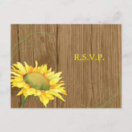 Postal De Invitación Wood Grain Sunflower Wedding RSVP