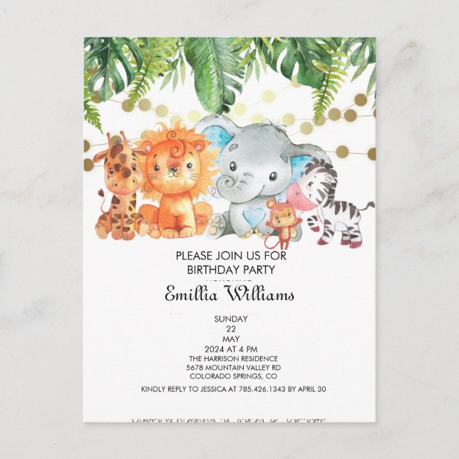 Postal De Invitación Woodland Animals Adventure Baby Shower (Anverso)